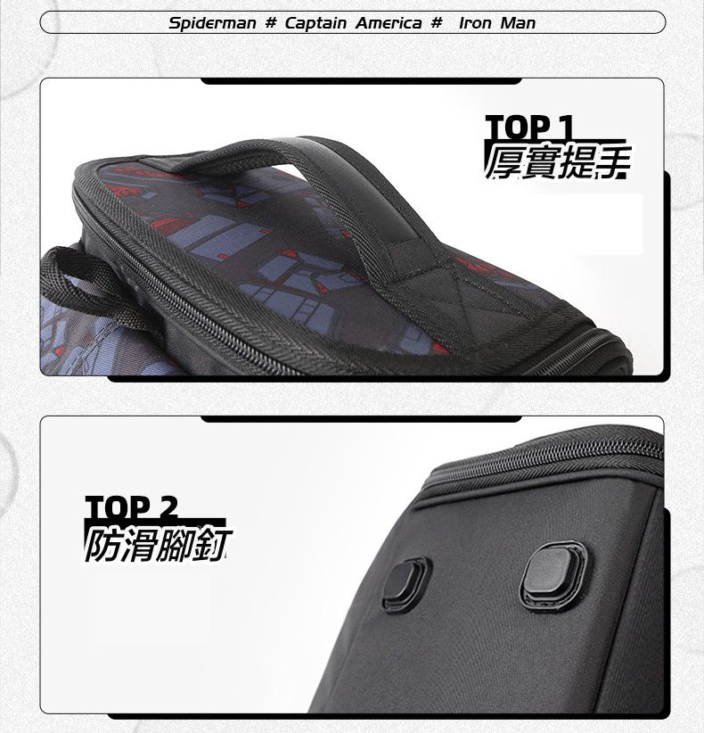 卡通大容量減壓書包-卡通人物鋼鐵人-黑色 (建議110-135cm)-30x19x37cm