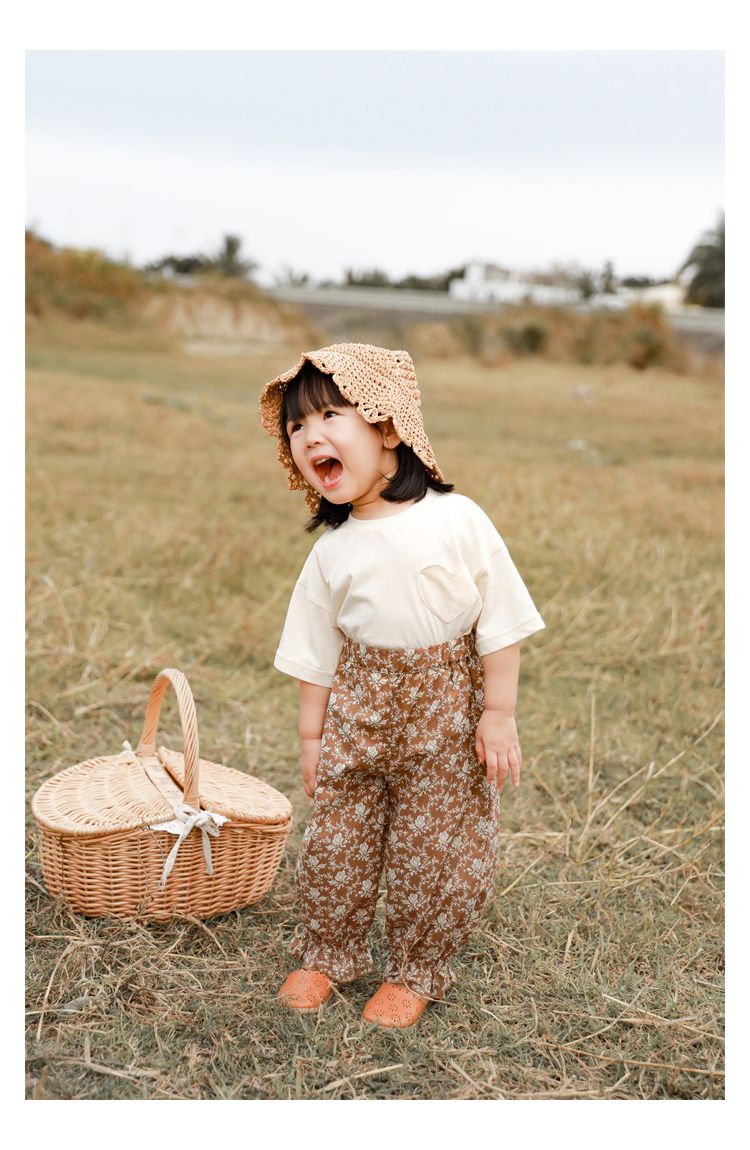 荷葉邊束口防蚊褲-滿版花花-黃色