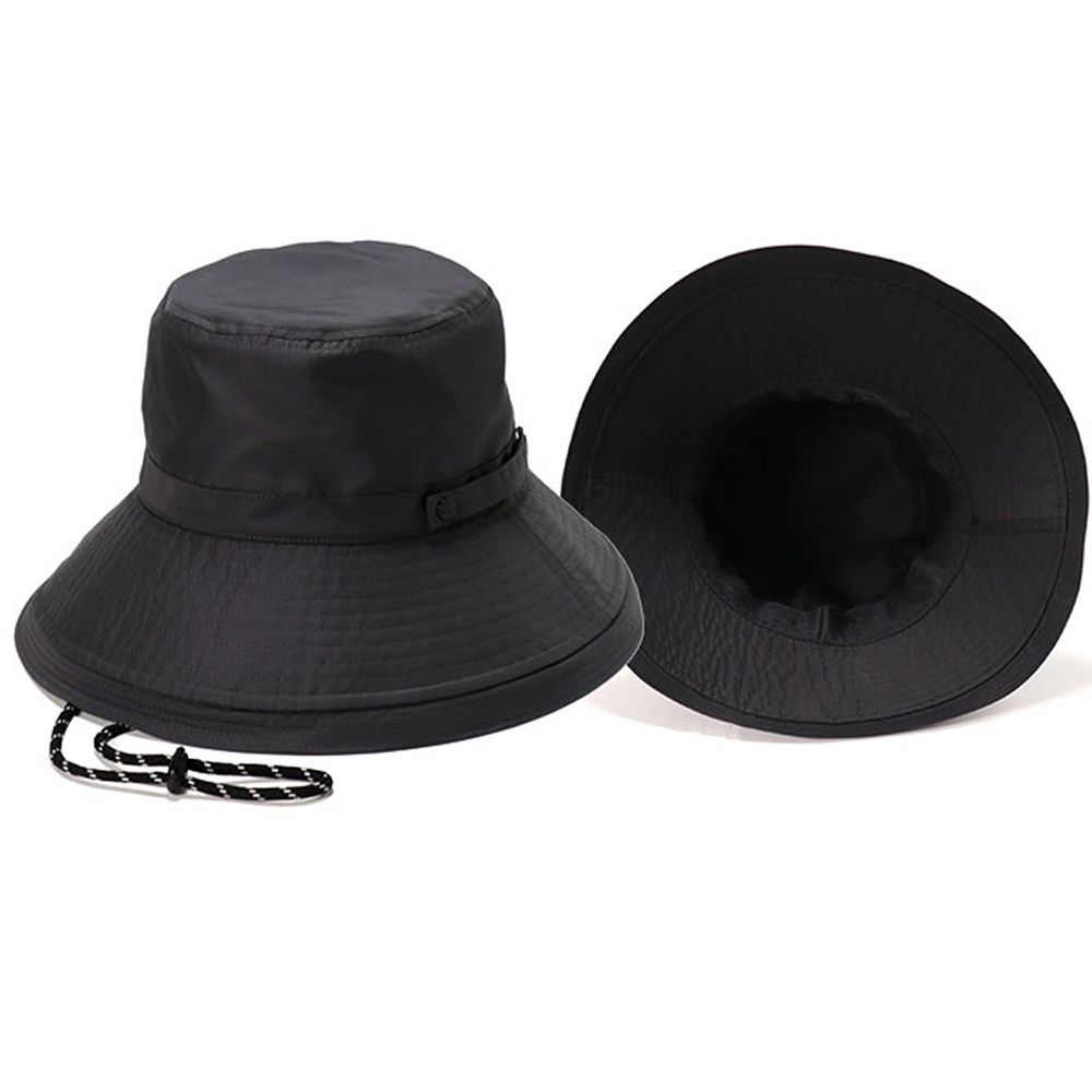 日本 irodori - 抗UV可捲收防潑水遮陽帽(附防風帽帶)-大人款-經典黑