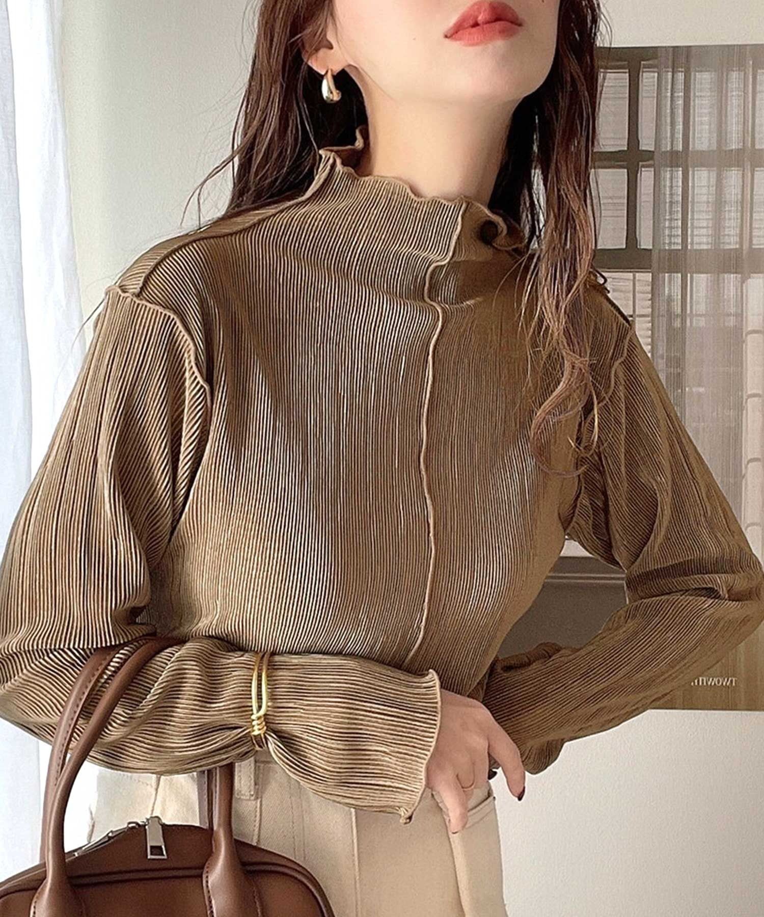 日本 Classical Elf - 光澤感木耳邊薄長袖上衣-酪梨綠