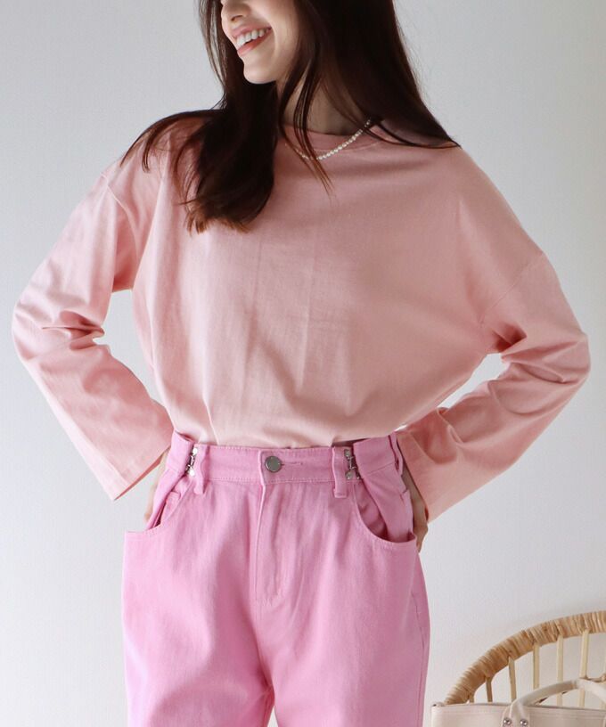 日本 BLUE EAST - 百搭落肩休閒長袖上衣-條紋-軍綠