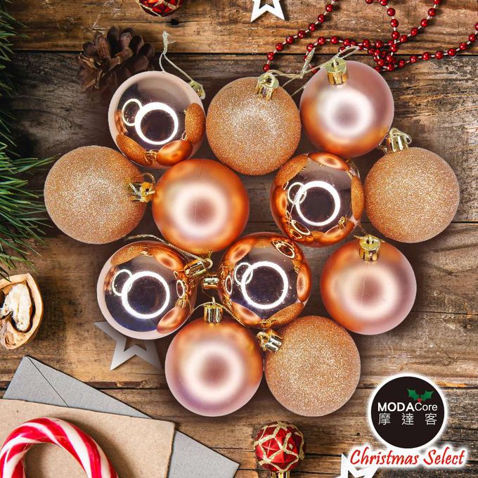 MODACore 摩達客 - 摩達客耶誕-60mm(6CM)霧亮混款電鍍球24入吊飾組(香檳粉金系) 聖誕樹裝飾球飾掛飾