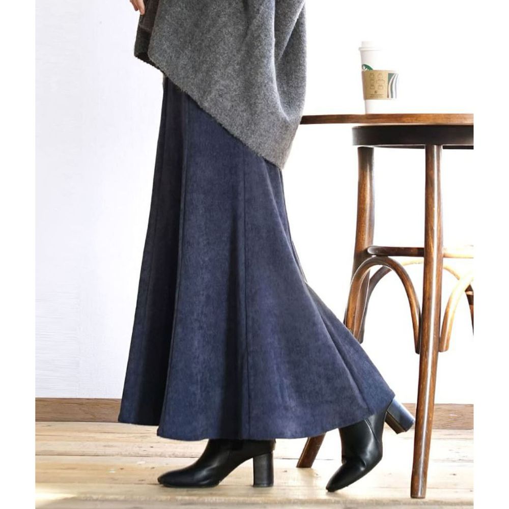 日本 zootie - 修身美型伸縮斜紋厚磅喇吧傘狀長裙-深藍