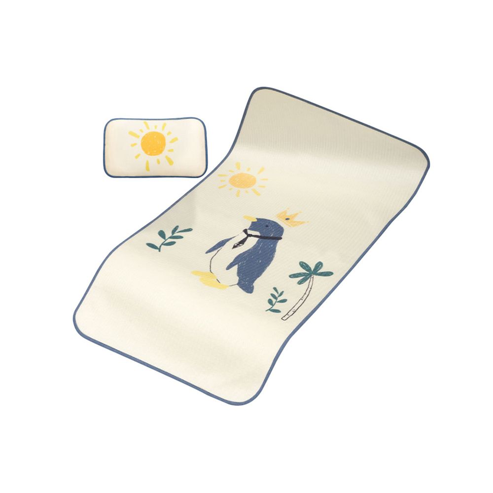 Muslin Tree - 嬰兒床印花涼蓆+枕頭組-皇冠企鵝 (涼蓆120*65cm / 枕頭36*23 cm)