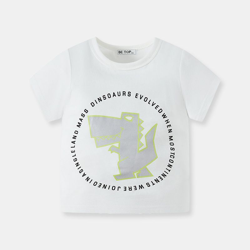 BE TOP - 純棉短袖上衣-描邊恐龍-白色
