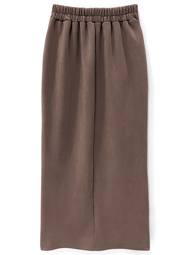 日本 GRL - 優雅百搭開衩麂皮長裙-深可可