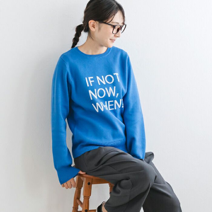 日本 ihuu - 百搭圓領印花針織上衣-深藍