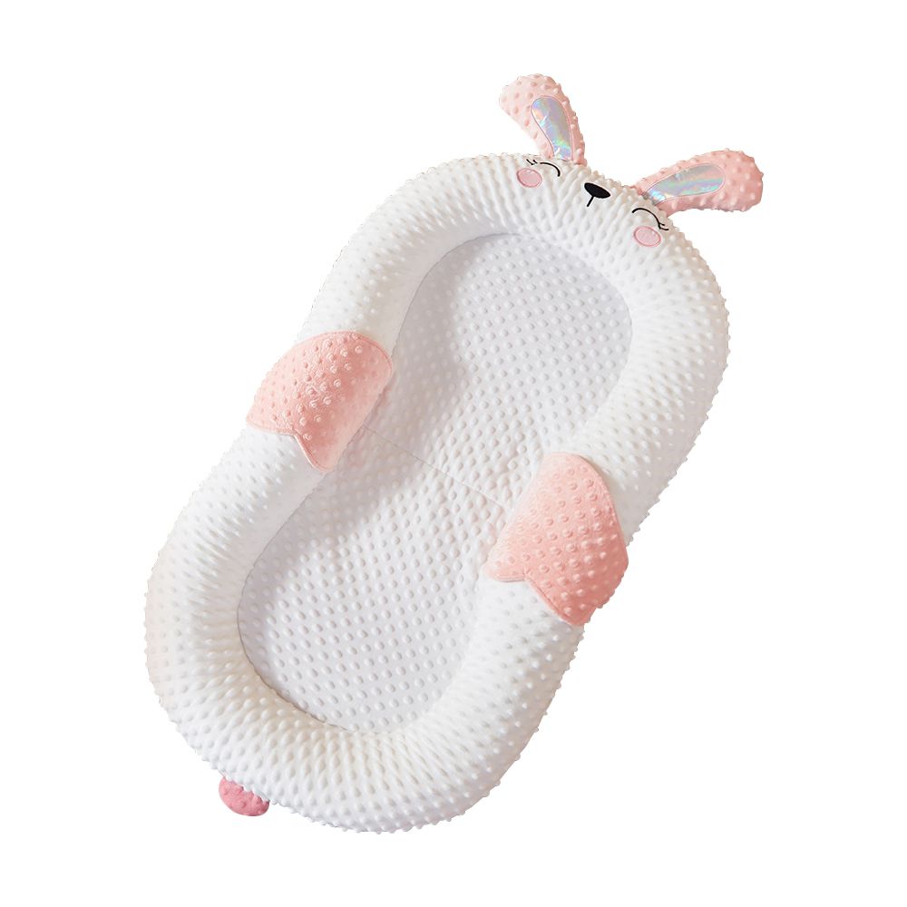 多用途嬰兒中床 防吐奶防翻身(附玩具架 防吐奶枕 蚊帳 隔尿墊)-小粉兔-蜂窩透氣款 (100x56cm)