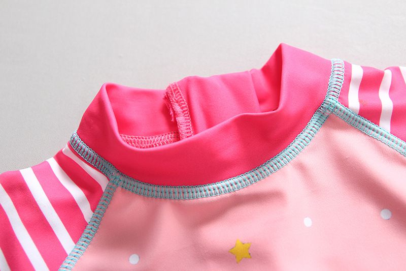 女寶長袖泳裝套裝(附帽子)-條紋+獨角獸-粉色