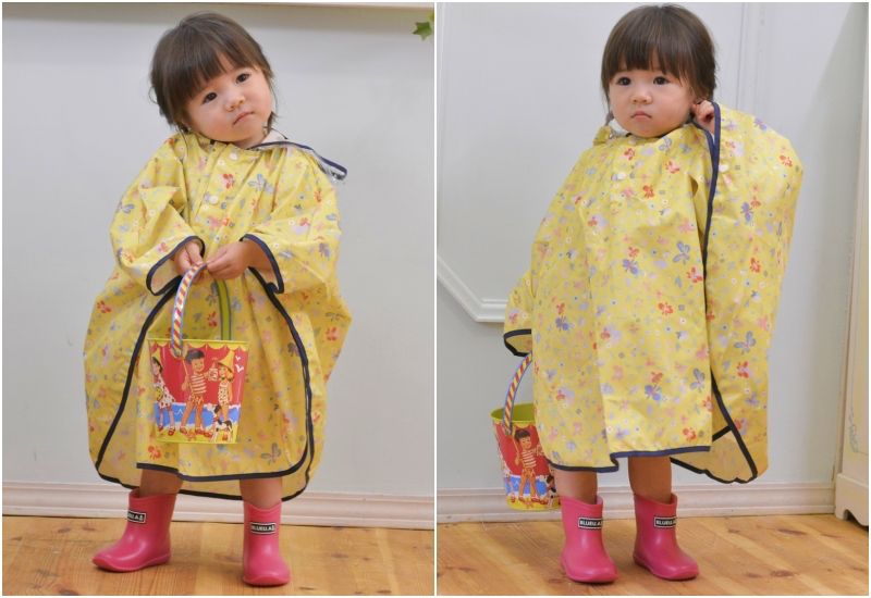 日本 akachan to issyo - 日本製防水斗篷雨衣-蝴蝶花園-粉-附收納袋