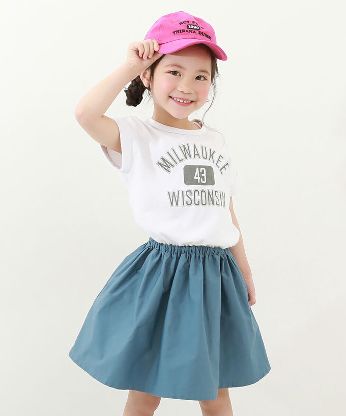 日本 devirock - 百搭印花拼接短袖洋裝-條紋-杏白x淺藍