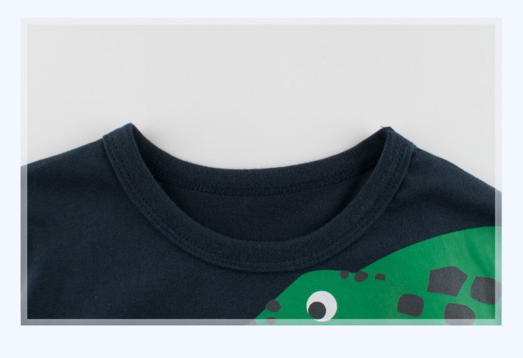 短袖棉T-立體斑點恐龍-深藍色