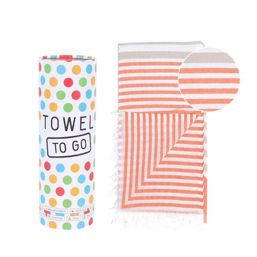 德國 Towel to go - 時尚輕薄浴巾-橘/米條紋-500g