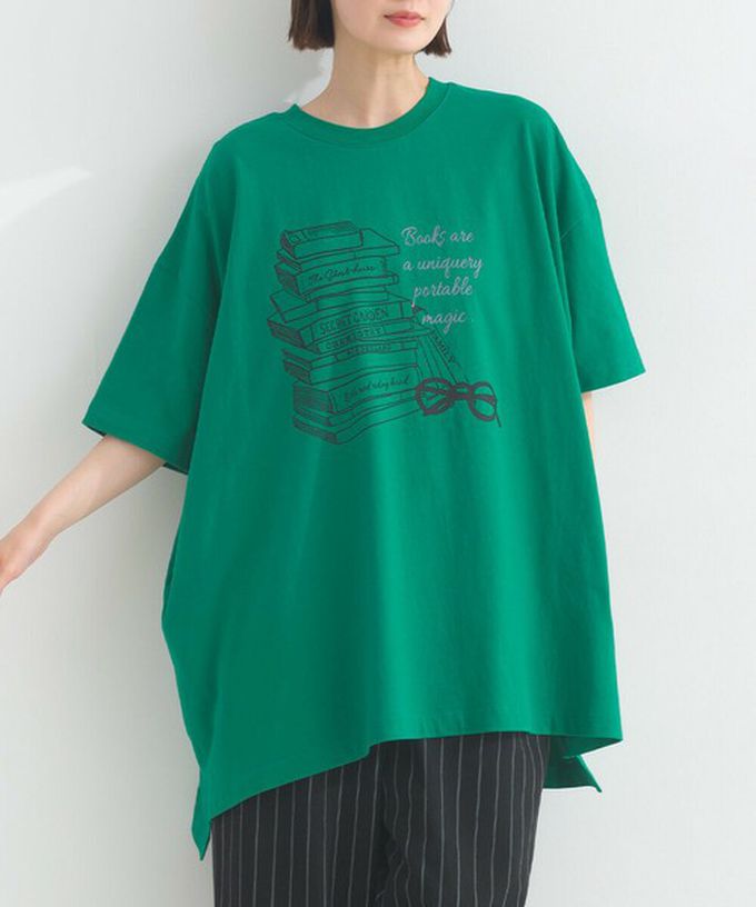 日本 Lupilien - 16OE天竺棉 氣質書籍印花寬鬆短袖上衣-白