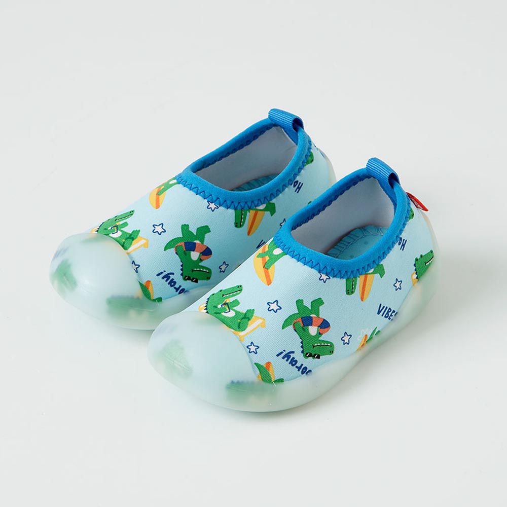 韓國 OZKIZ - 腳尖加強防護輕量兒童沙灘鞋/戲水鞋-衝浪鱷魚-淺藍