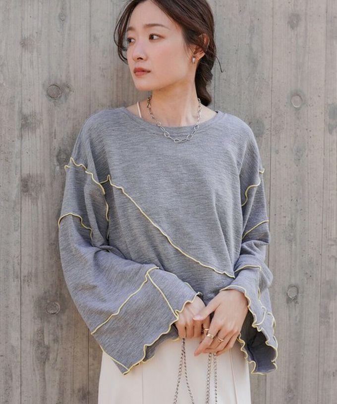 日本 Bab - 活力跳色感木耳邊大寬袖上衣-白x橘