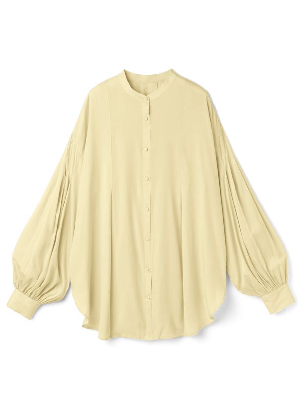 日本 GRL - 飄逸柔軟澎澎袖長版襯衫-奶油黃 (F)