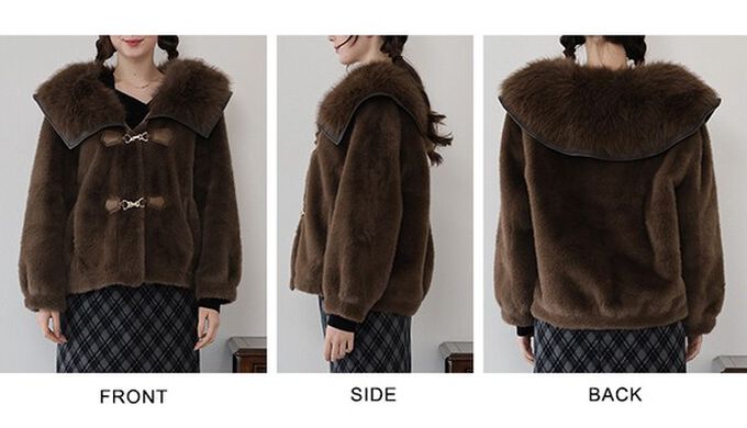 日本 BLUE EAST - 華麗注目皮草感大翻領金扣外套-象牙