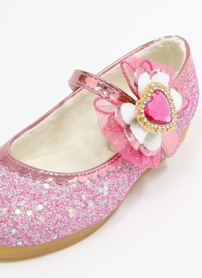 韓國 OZKIZ - (LED)少女愛心鑽石亮片皮鞋-桃粉