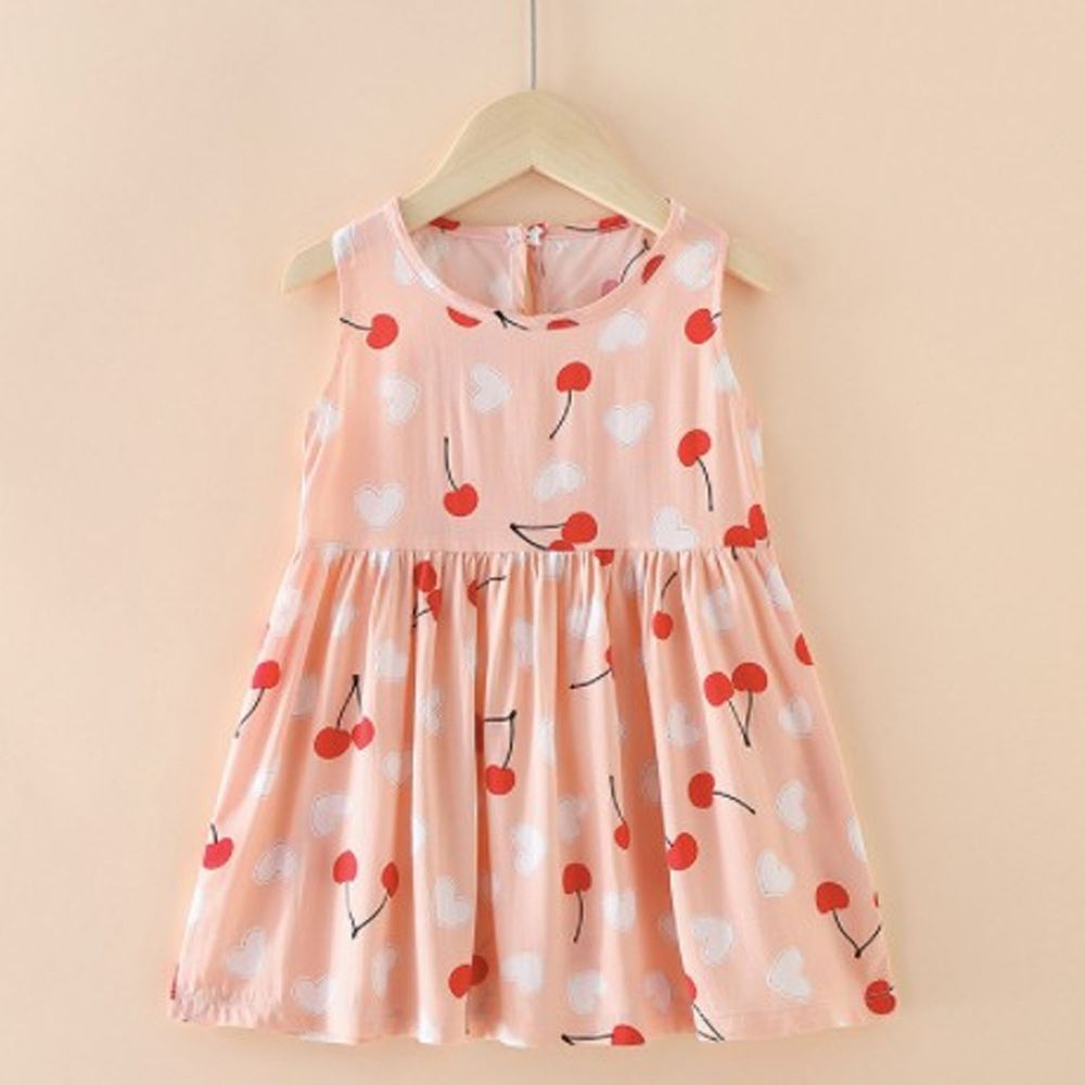 棉質涼爽娃娃洋裝-粉色櫻桃