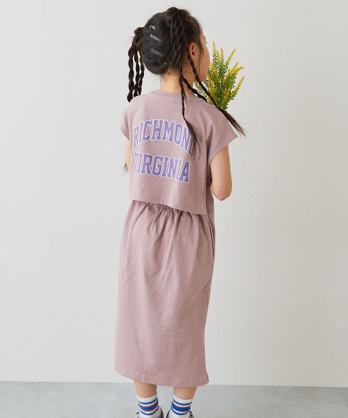 日本 devirock - 背後開口美式印花短袖洋裝-炭灰