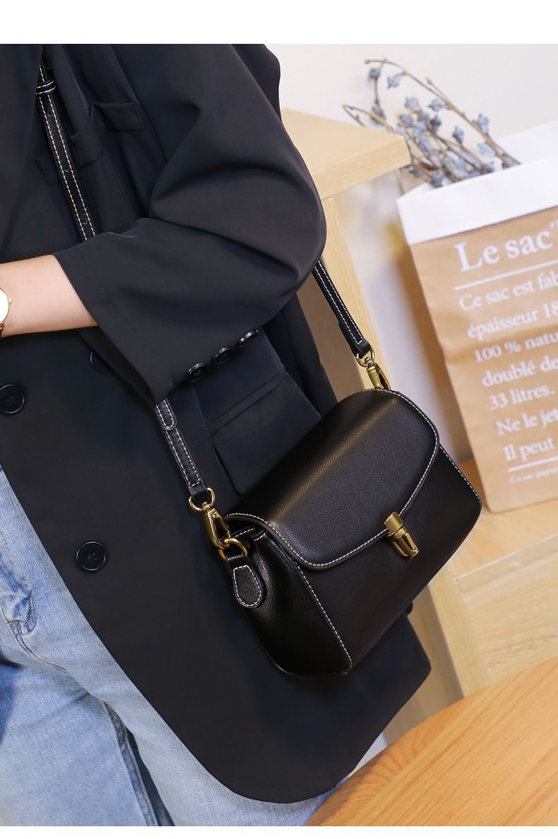 真皮時尚簡約小方包/斜背包-墨綠色 (17.5x12x7.5cm)