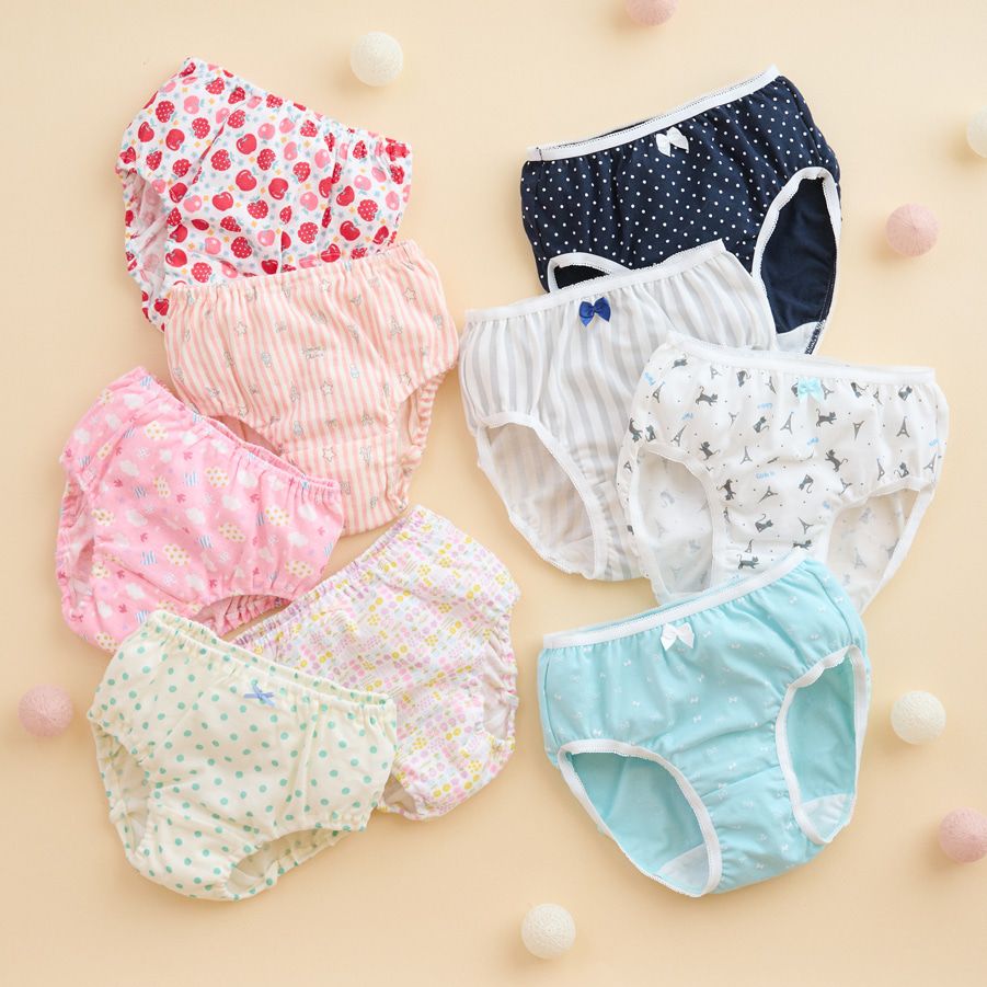 日本西松屋 - 棉混透氣女孩內褲4件組-點點蝴蝶結