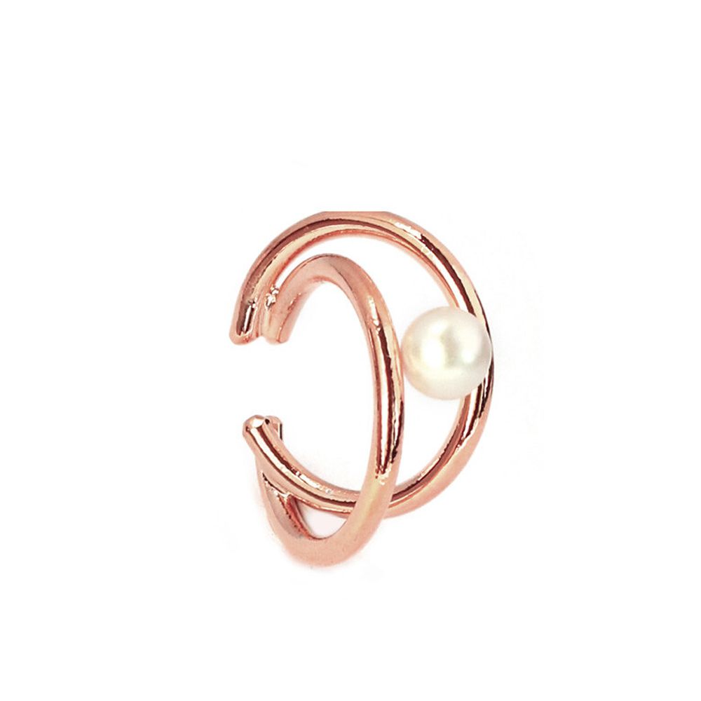 日本製 單顆珍珠線條耳骨夾-玫瑰金
