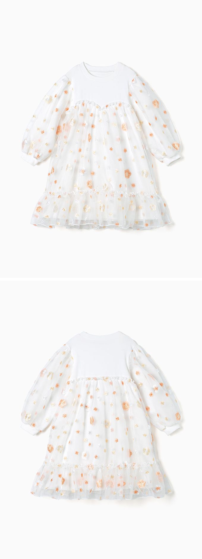 韓國 OZKIZ - (附包包)浪漫花仙子拼接網紗洋裝-白