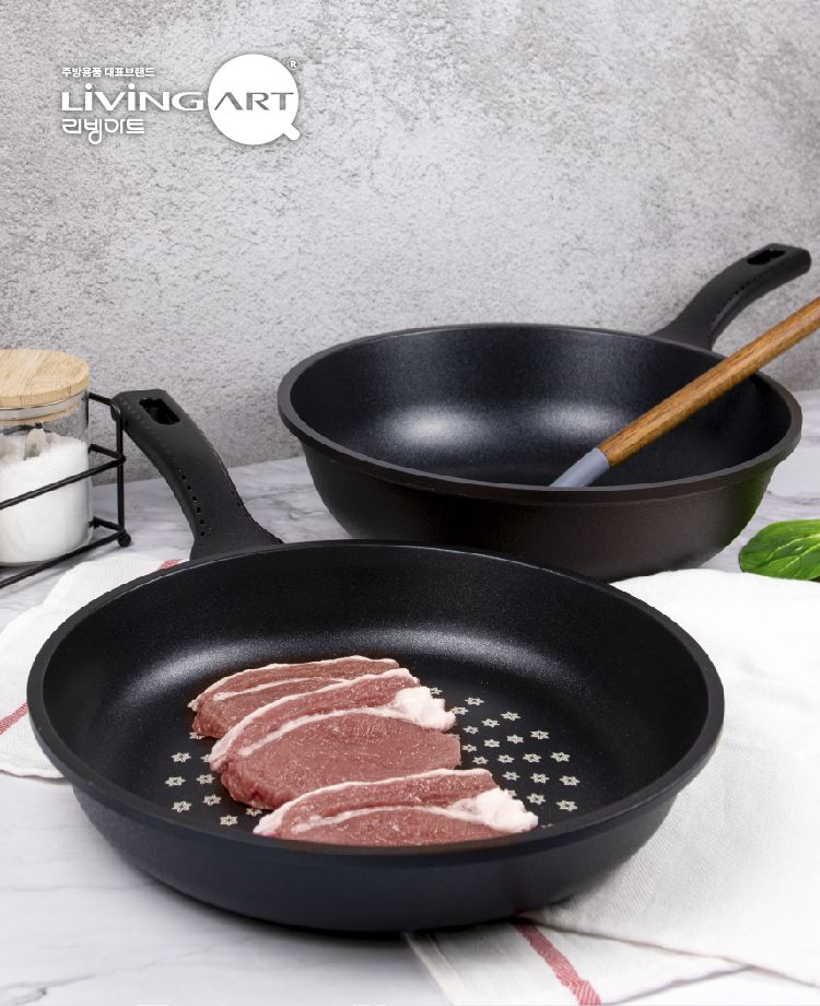 LIVING ART - 黑晶鑽石不沾炒鍋/韓國製/電磁爐可用-32cm