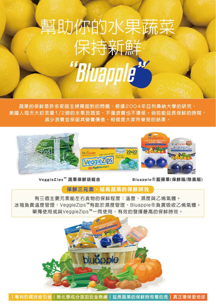 美國Bluapple - 藍蘋果-保鮮除臭版-一組二入 (直徑約6公分)