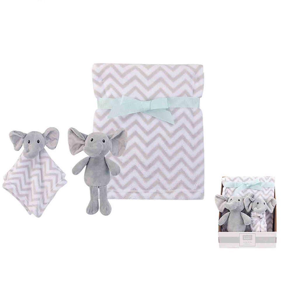 美國 Luvable Friends - 嬰幼兒最佳送禮安撫巾與毛毯3入禮盒組-灰白大象 (單一尺寸)