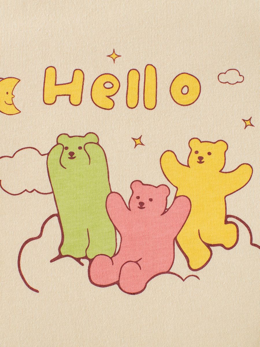 純棉圓領薄長袖上衣-繽紛熊熊-杏+黃