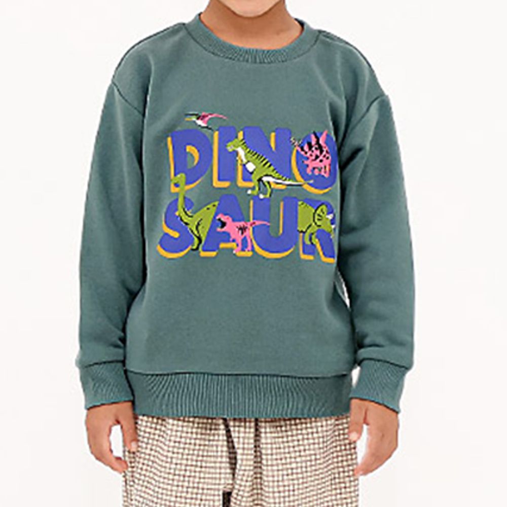 裏起毛俏皮印花長袖上衣-C恐龍-墨綠