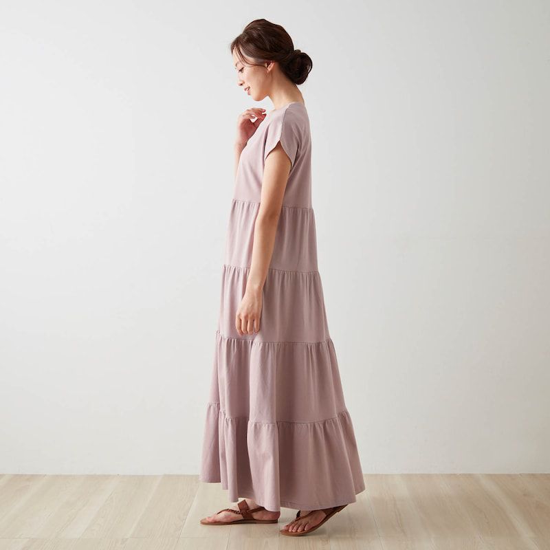 日本千趣會 - 優雅蛋糕層次法式袖洋裝(大人款)-綠卡其