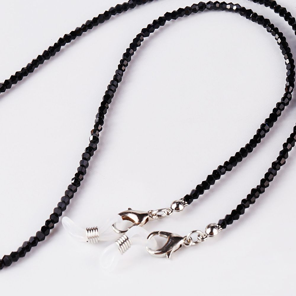 簡約水晶串珠口罩/眼鏡掛繩-黑色 (總長60cm)