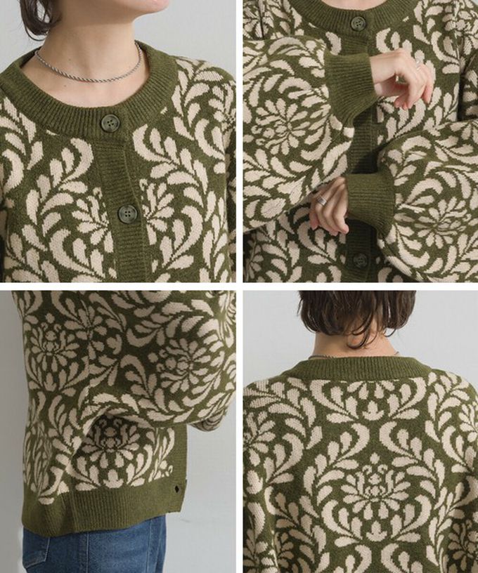 日本 Lupilien - 盛開花卉針織寬袖開襟衫/外套-咖啡