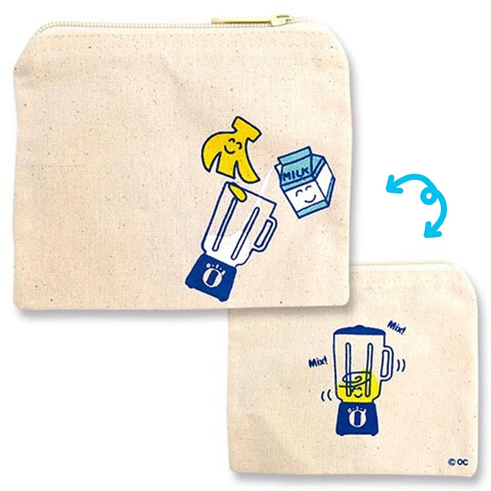 日本 OKUTANI - 童趣插畫純棉零錢包/小物收納包-香蕉牛奶 (12x14.5cm)