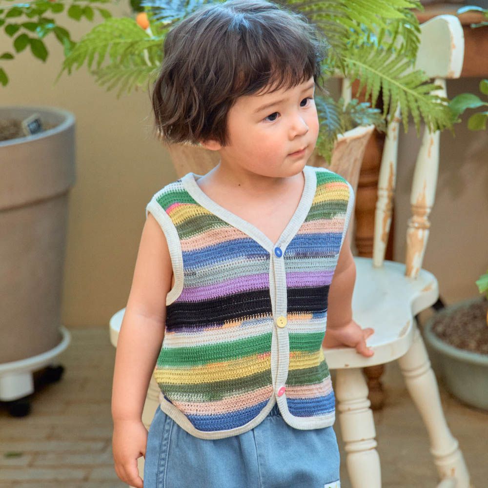 彩色條紋針織背心-藍X綠