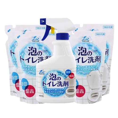 日本 WashLab - 泡沫式廁所清潔劑(日本製)-超值5件組-400ml/瓶裝*1+350ml/補充包*4