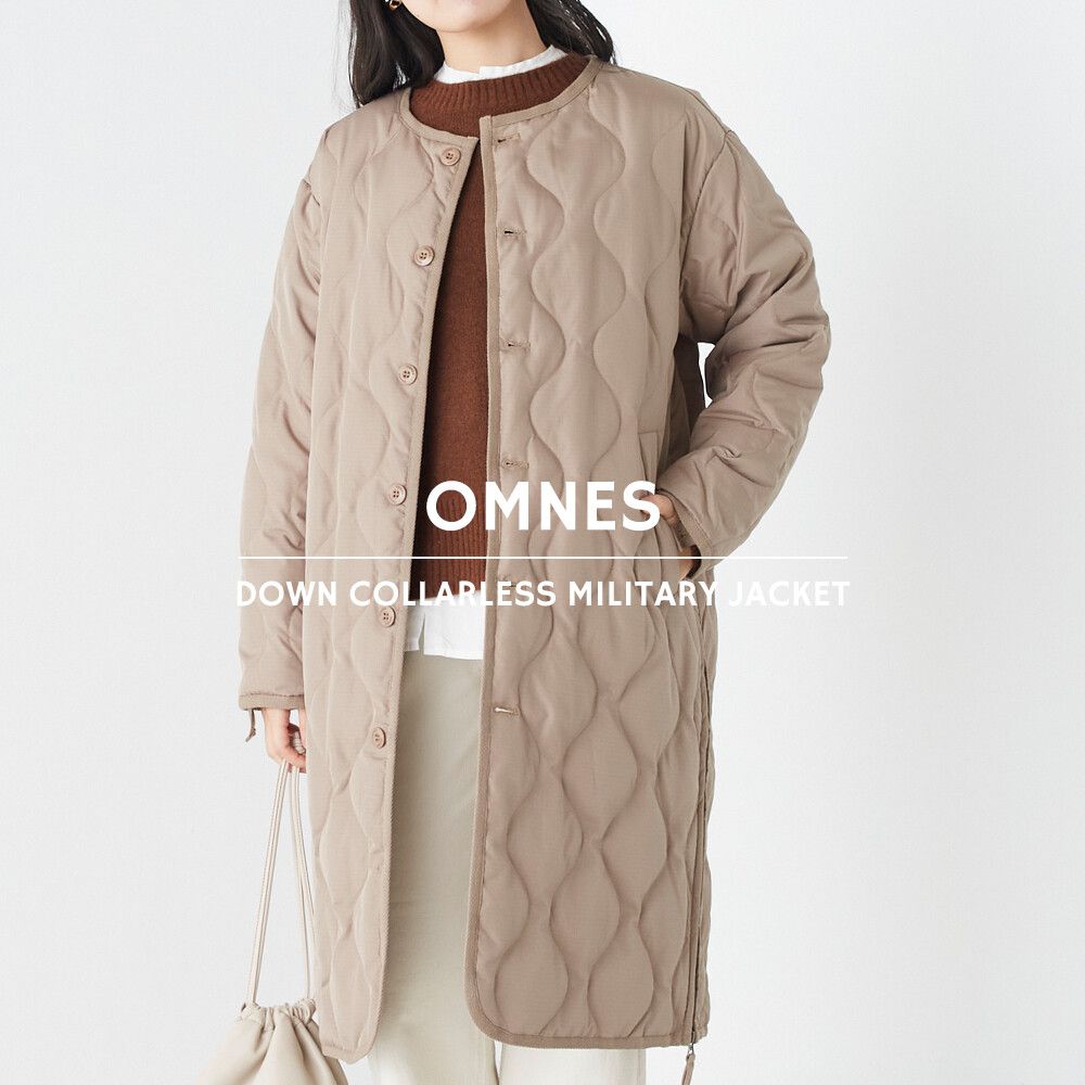 日本 OMNES - 輕量波浪衍縫長版羽絨外套-焦糖棕