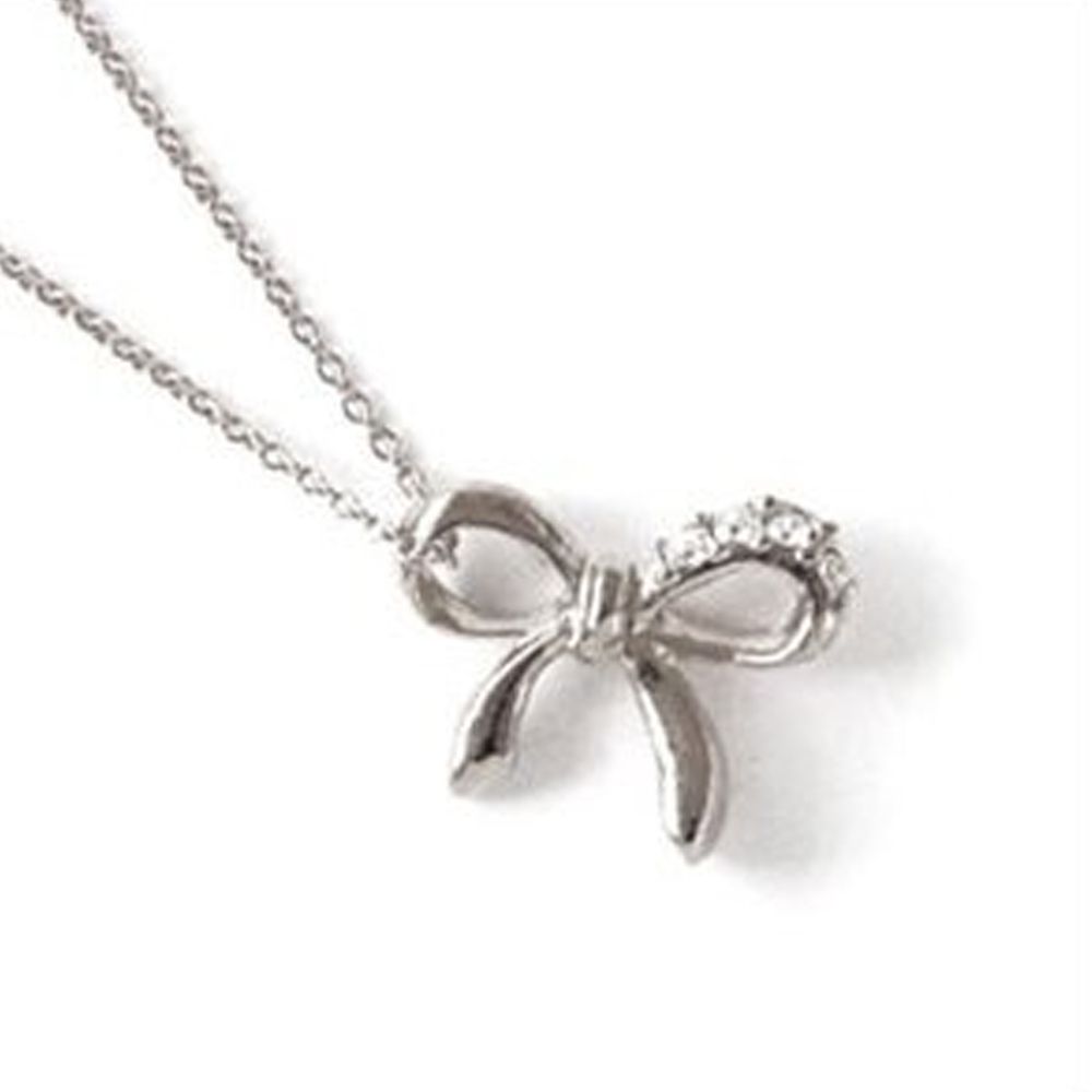 日本製 精緻小水鑽蝴蝶結項鏈-銀
