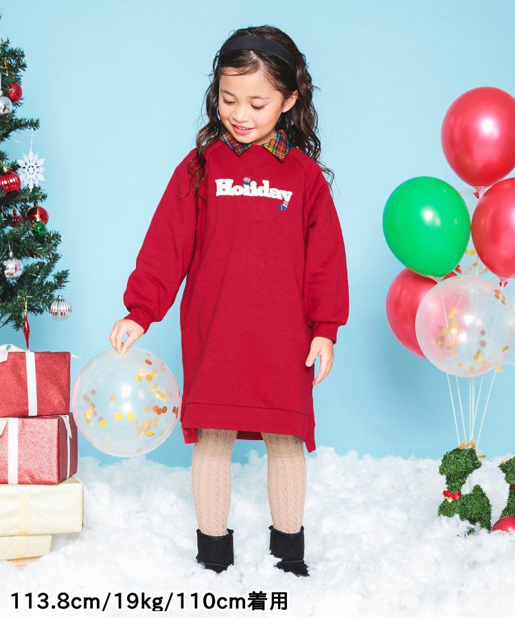 日本 BREEZE - 節慶滿點！裏毛長袖洋裝-假期-紅