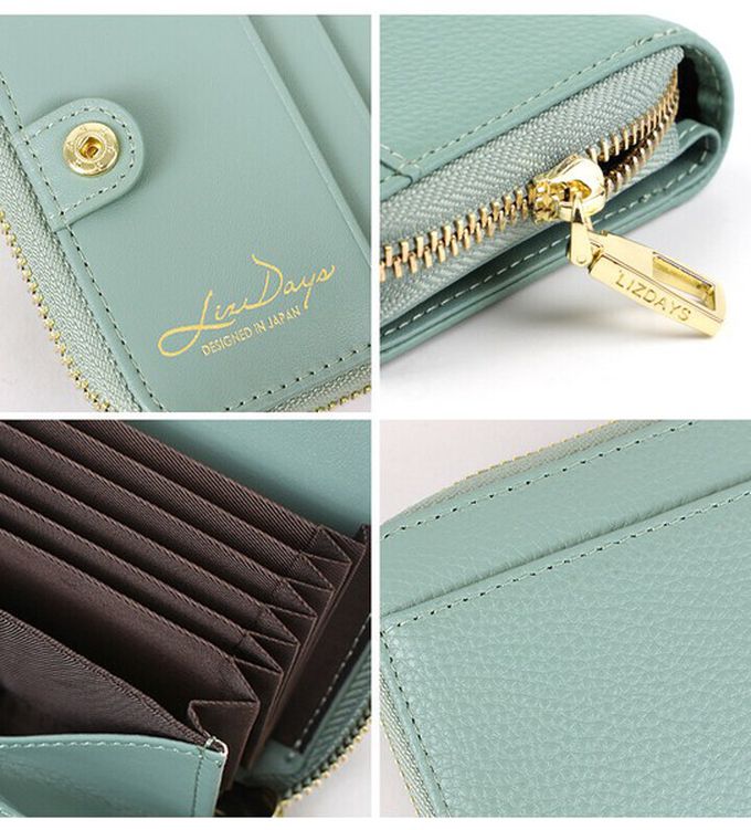 日本 LIZDAYS - 真皮16格摺疊短夾/零錢包-卡其 (11x9.5x3.5cm)