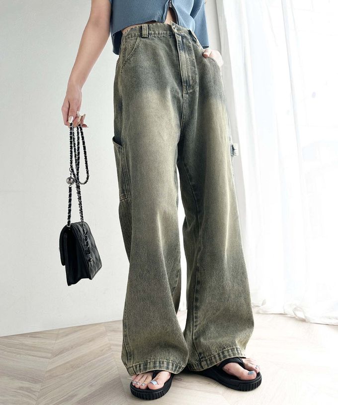 日本 Classical Elf - 超顯瘦厚磅百搭直筒褲-復古刷色