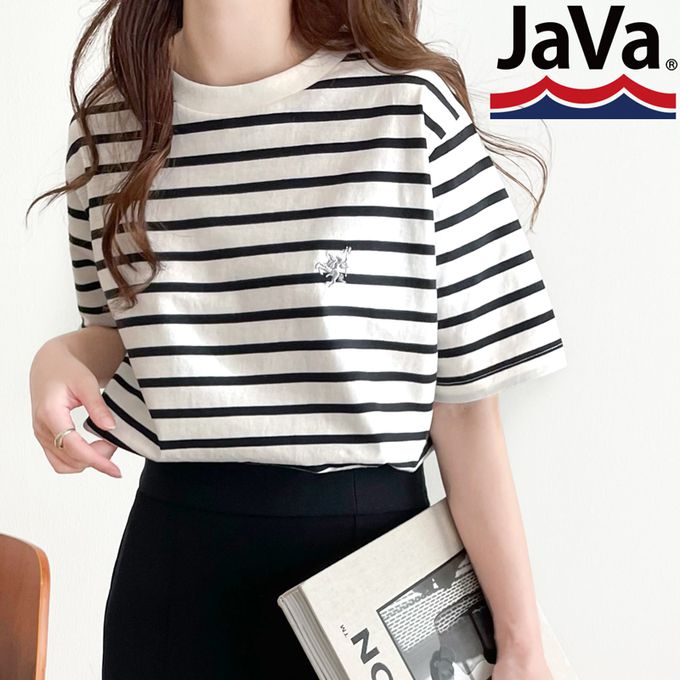日本 Classical Elf - Java 純棉logo定番款短袖上衣-條紋-黑白