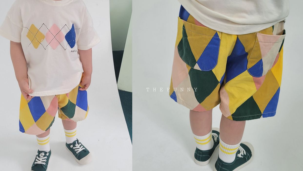 韓國 The Funny - 鬆緊腰萬花筒世界短褲-薄荷綠