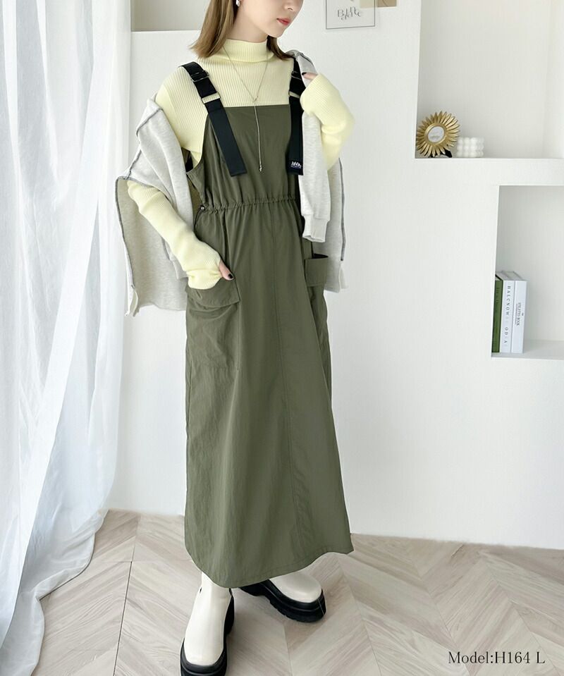 日本 Classical Elf - Java聯名 美式休閒抽繩吊帶裙-黑