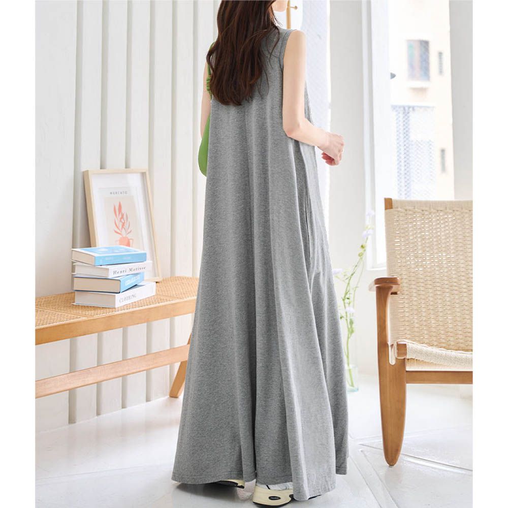抗透汗 優雅A字無袖洋裝(附bra)-灰