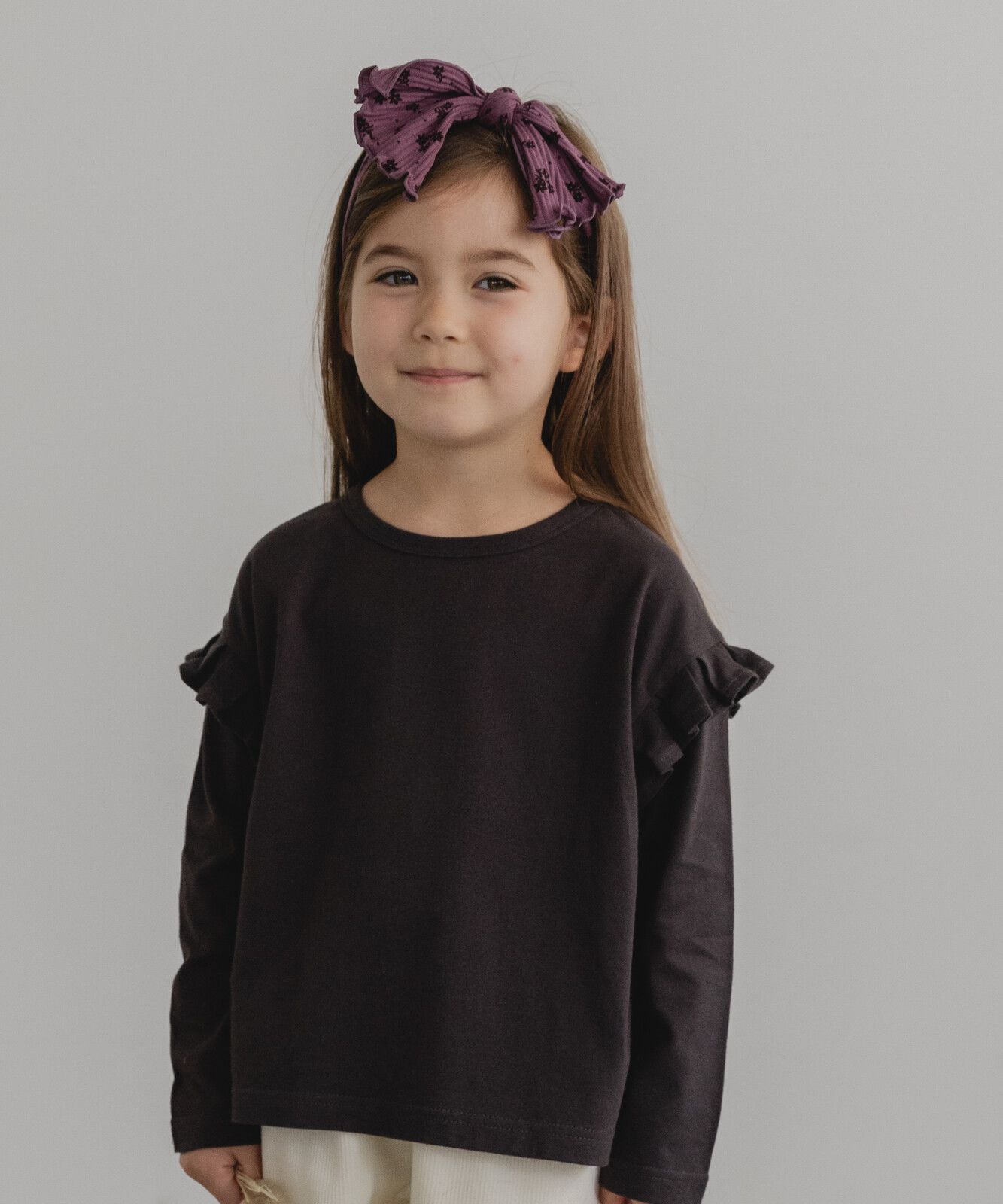 日本 PAIRMANON - 柔棉100% 可愛捲邊薄長袖上衣-桃粉